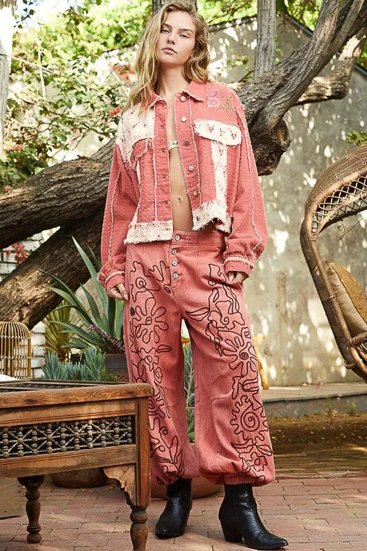 MQTIME  -  POL Crochet Patch Embroidered Button Up Jacket