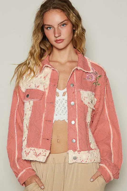 MQTIME  -  POL Crochet Patch Embroidered Button Up Jacket