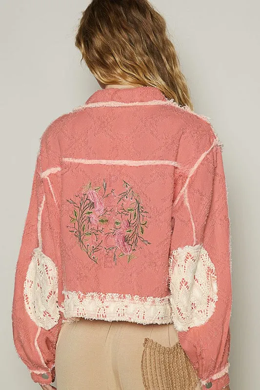 MQTIME  -  POL Crochet Patch Embroidered Button Up Jacket