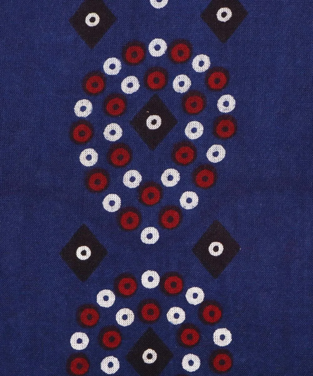 Navy Blue Colour Polka Print Cotton Fabric