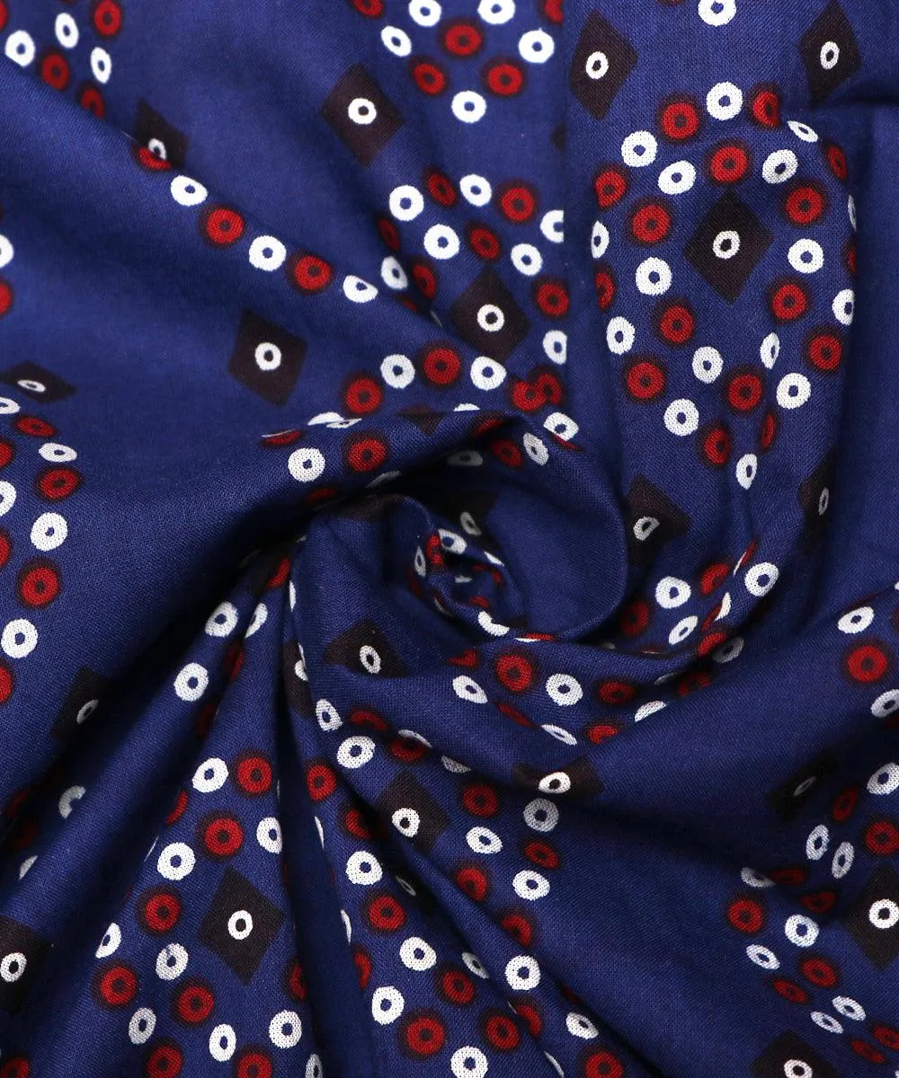Navy Blue Colour Polka Print Cotton Fabric