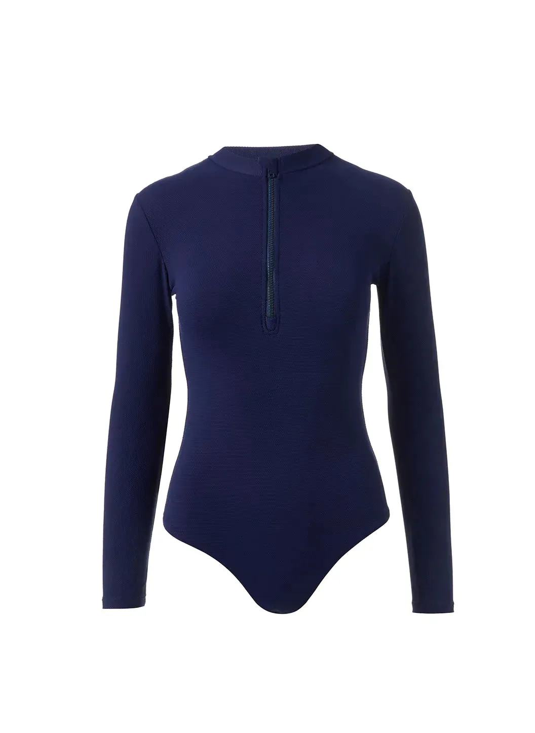 Ocean Navy Pique Long Sleeve Swimsuit