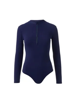 Ocean Navy Pique Long Sleeve Swimsuit