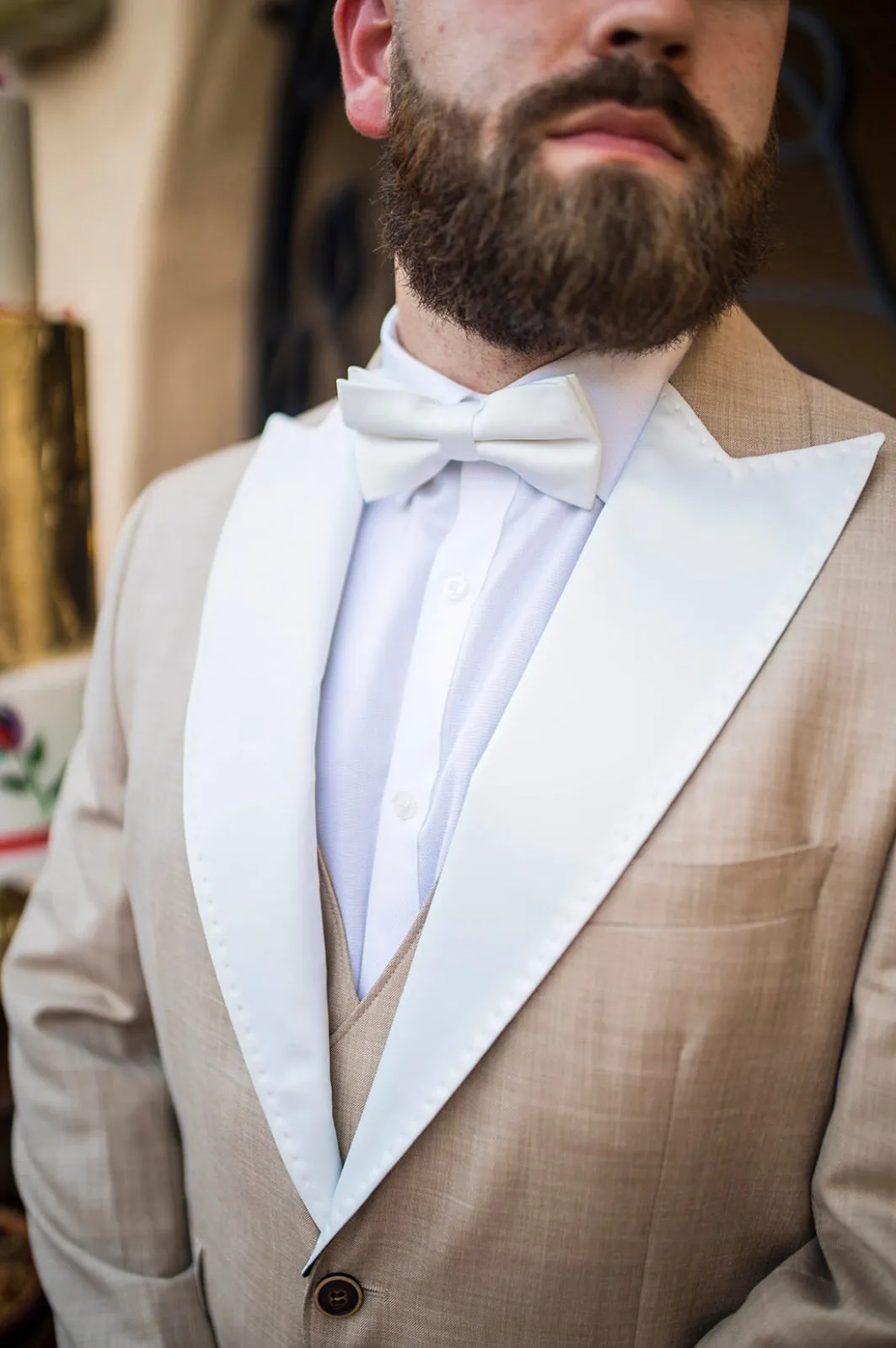 Off White (bone white) Peak Lapels
