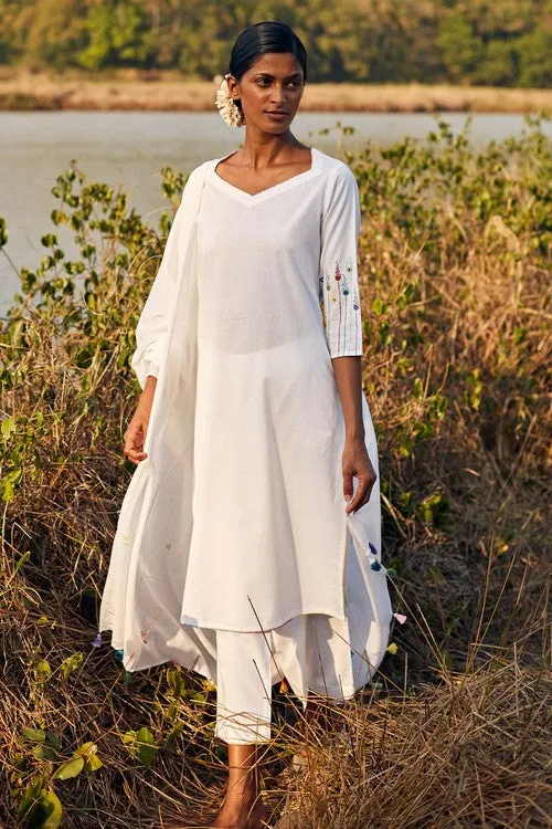 Okhai 'Reverie' Hand Embroidered Pure Cotton Kurta-Pant-Dupatta Set