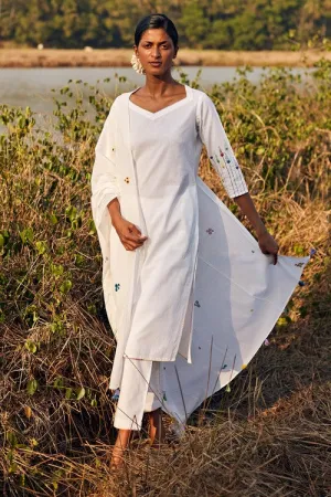 Okhai 'Reverie' Hand Embroidered Pure Cotton Kurta-Pant-Dupatta Set