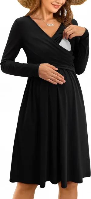 OUGES Womens 2025 V-Neck Maternity Dresses Nursing Breastfeeding Baby Shower Dress