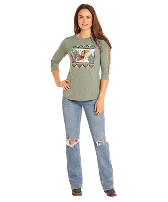 Panhandle Women's Olive Desert Scene 3/4 Sleeve Tee LW22T04672