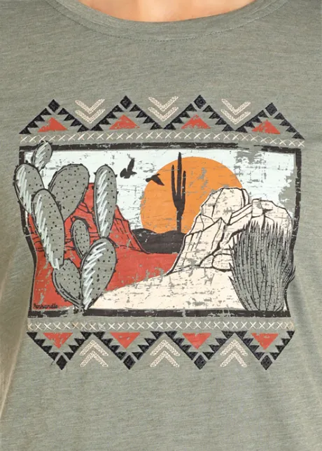 Panhandle Women's Olive Desert Scene 3/4 Sleeve Tee LW22T04672