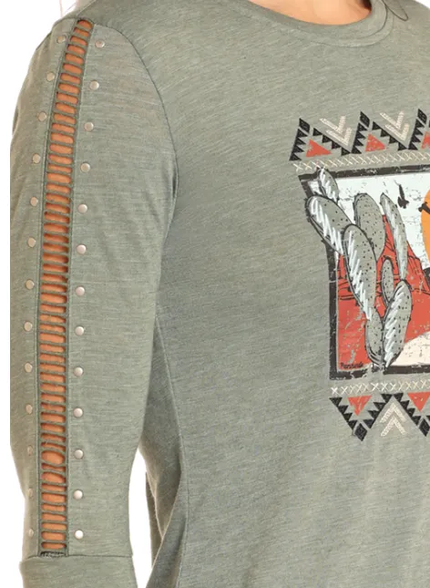 Panhandle Women's Olive Desert Scene 3/4 Sleeve Tee LW22T04672
