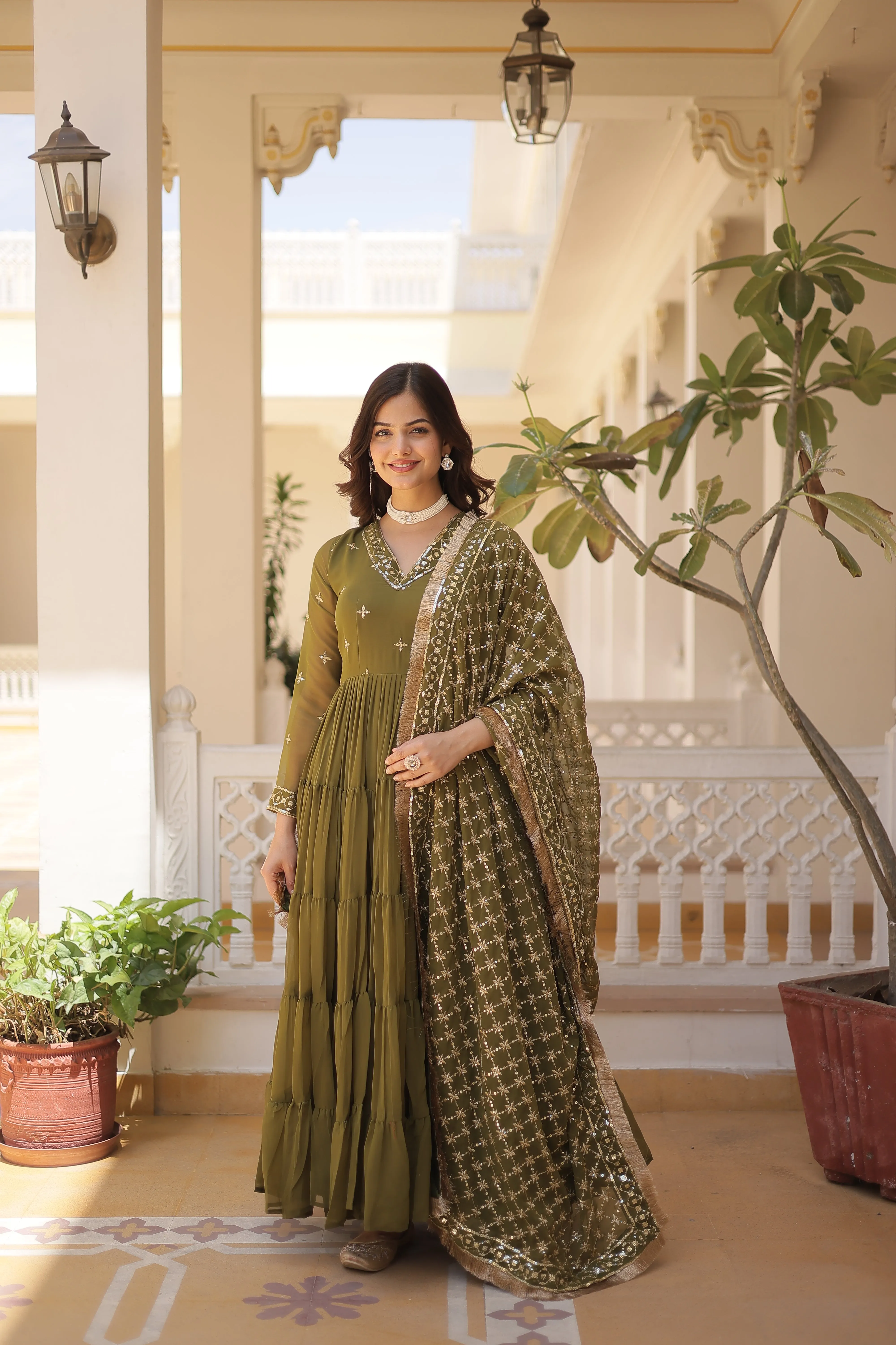 PARTY WEAR WOMEN'S FLARED GOWN WITH SEQUINS EMBROIDERED DUPATTA SET