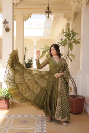 PARTY WEAR WOMEN'S FLARED GOWN WITH SEQUINS EMBROIDERED DUPATTA SET