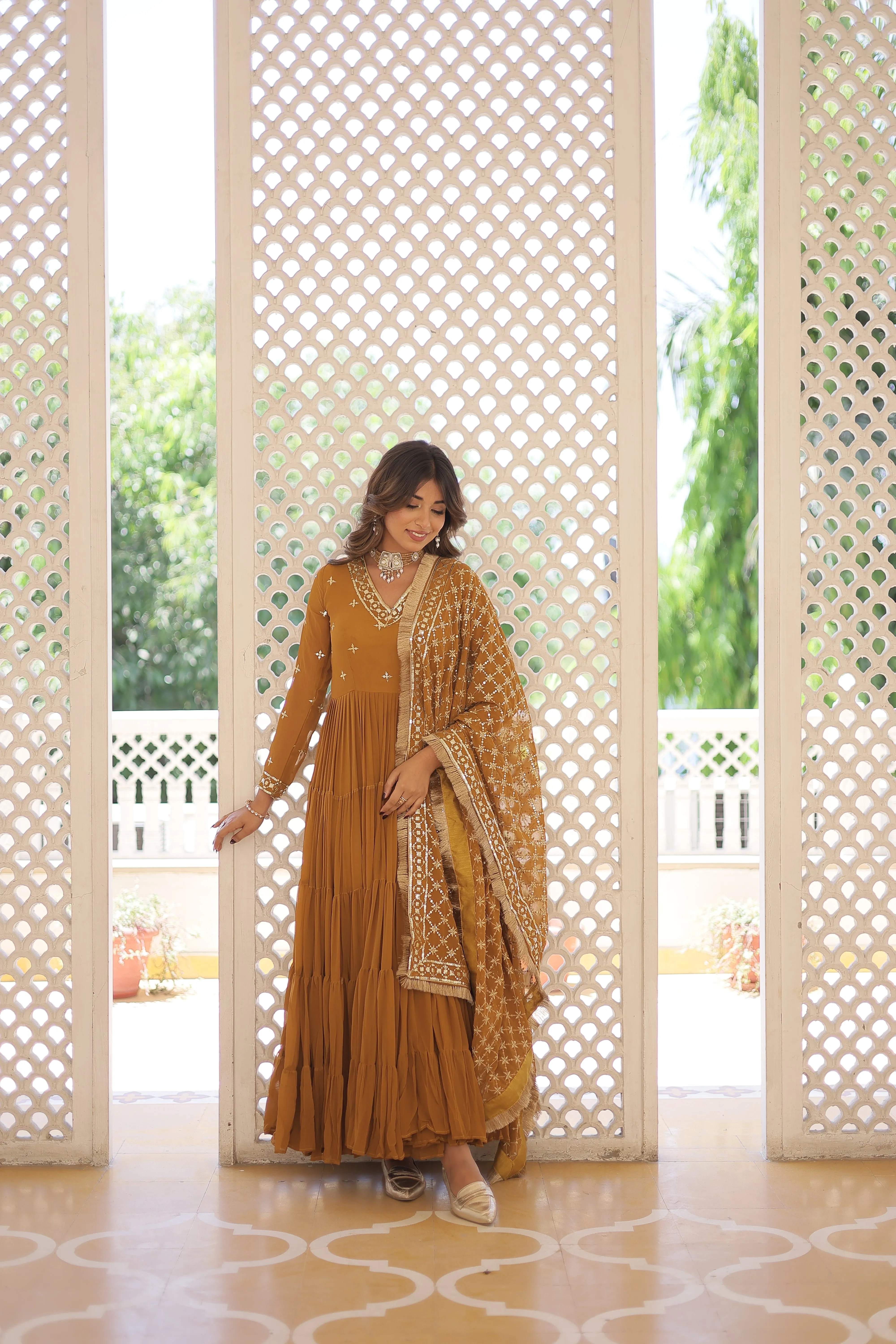 PARTY WEAR WOMEN'S FLARED GOWN WITH SEQUINS EMBROIDERED DUPATTA SET