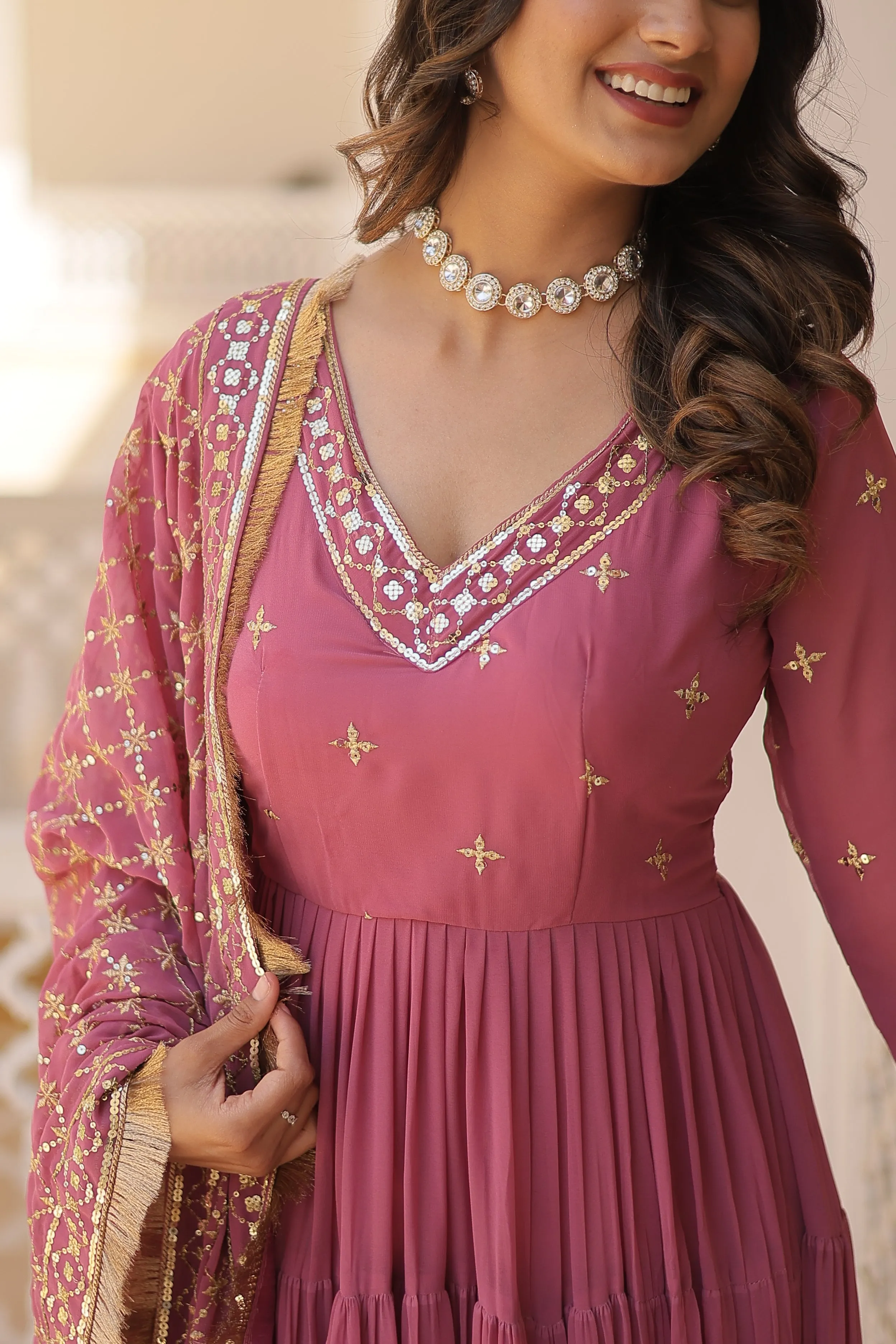 PARTY WEAR WOMEN'S FLARED GOWN WITH SEQUINS EMBROIDERED DUPATTA SET