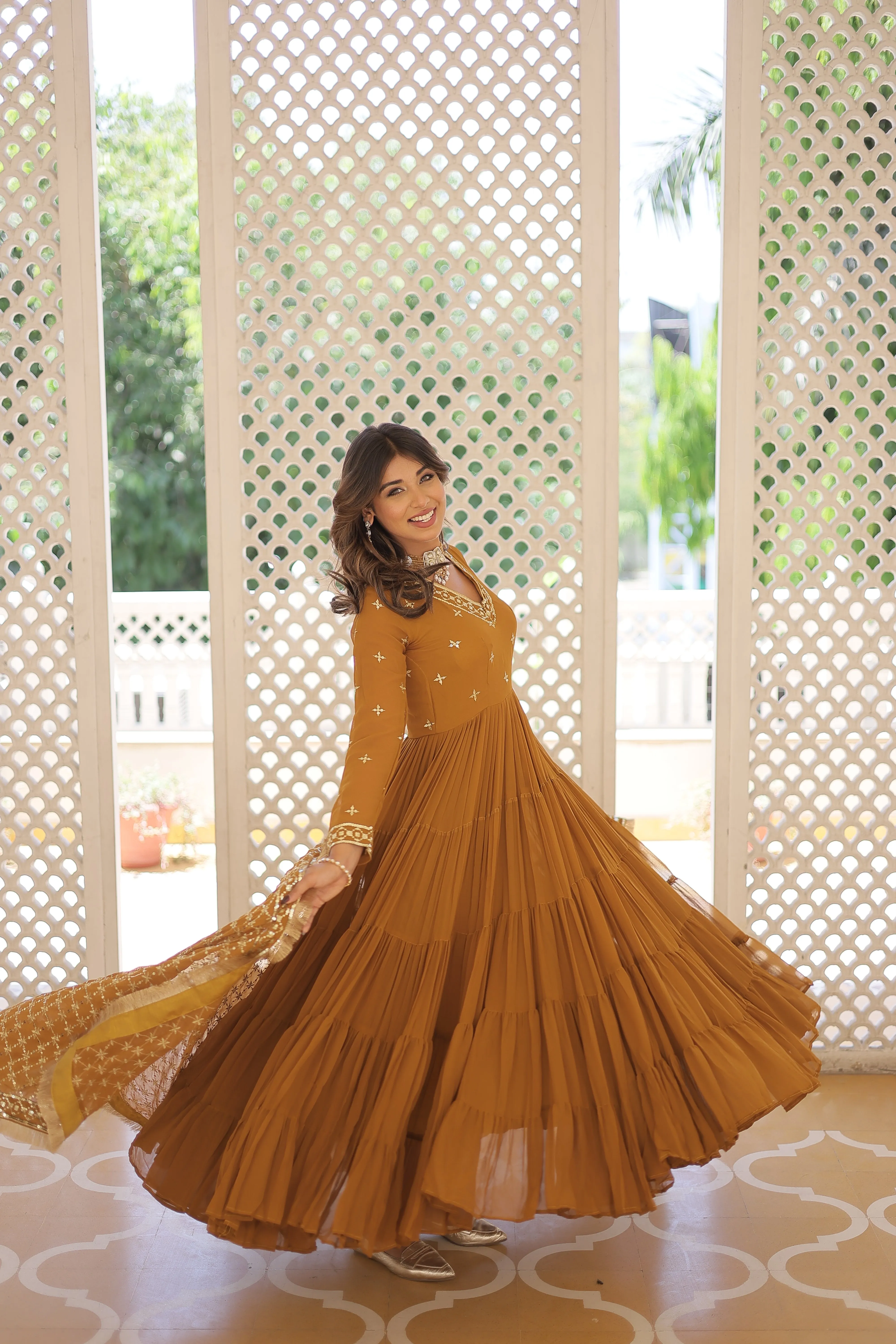 PARTY WEAR WOMEN'S FLARED GOWN WITH SEQUINS EMBROIDERED DUPATTA SET