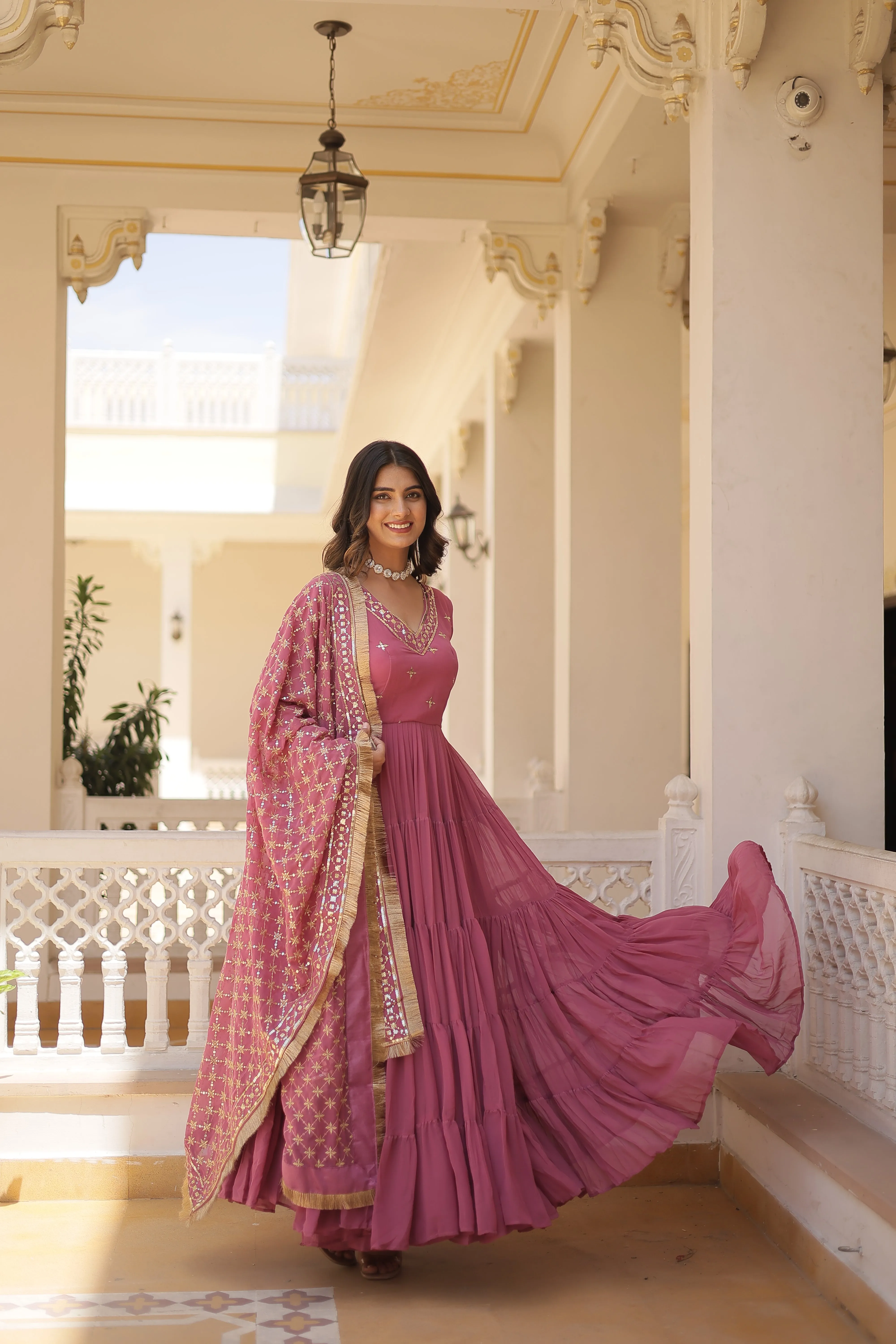 PARTY WEAR WOMEN'S FLARED GOWN WITH SEQUINS EMBROIDERED DUPATTA SET