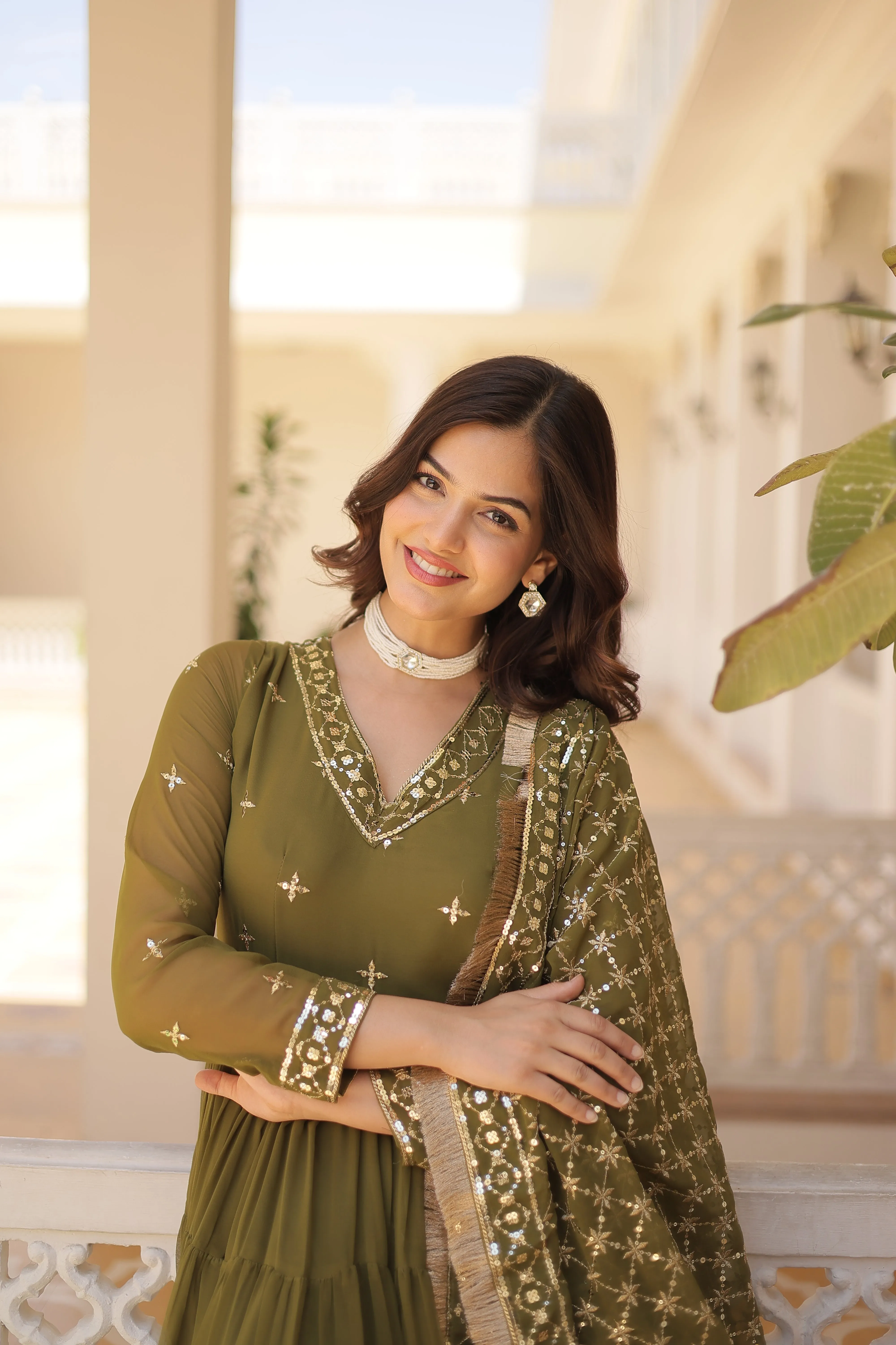 PARTY WEAR WOMEN'S FLARED GOWN WITH SEQUINS EMBROIDERED DUPATTA SET