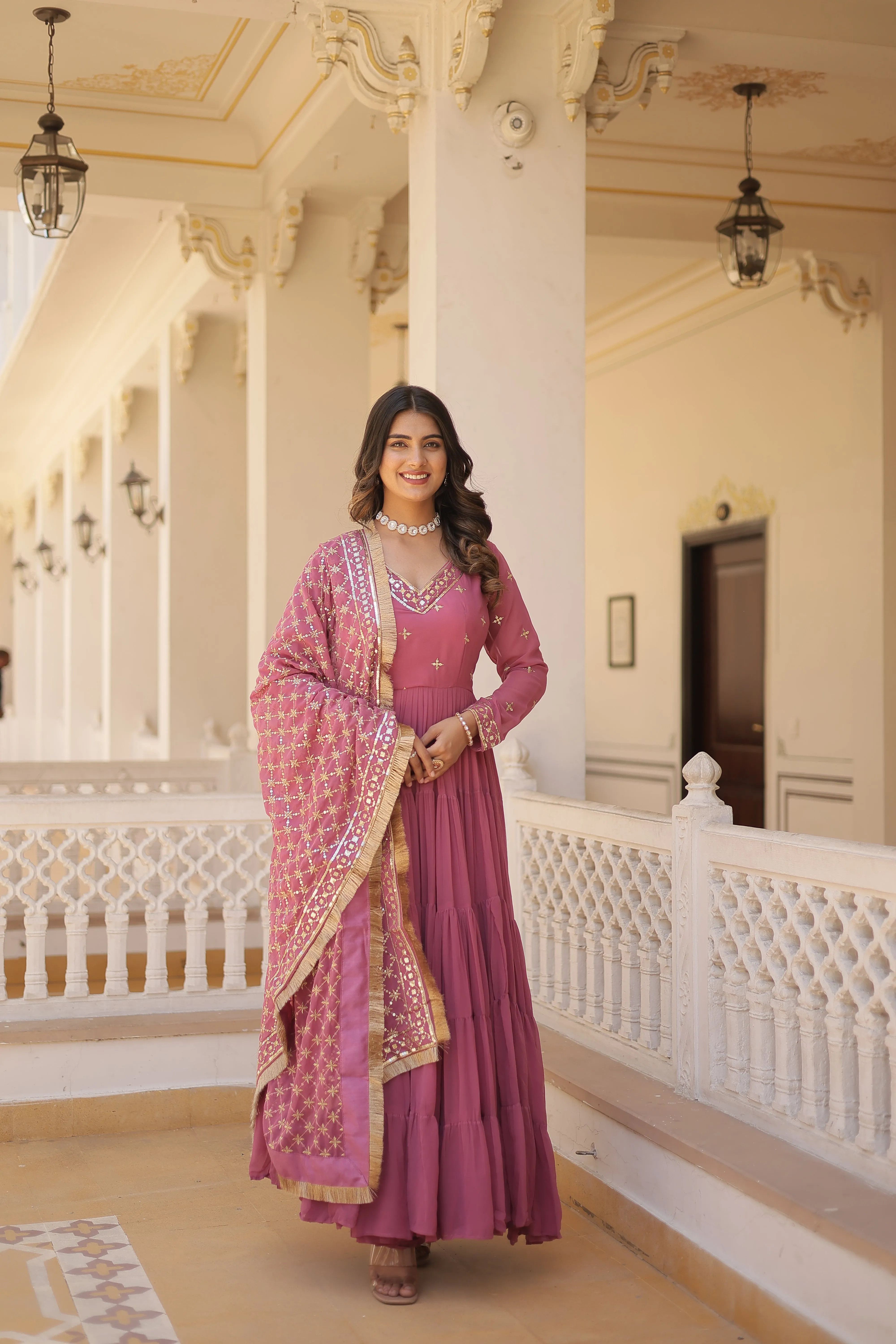 PARTY WEAR WOMEN'S FLARED GOWN WITH SEQUINS EMBROIDERED DUPATTA SET