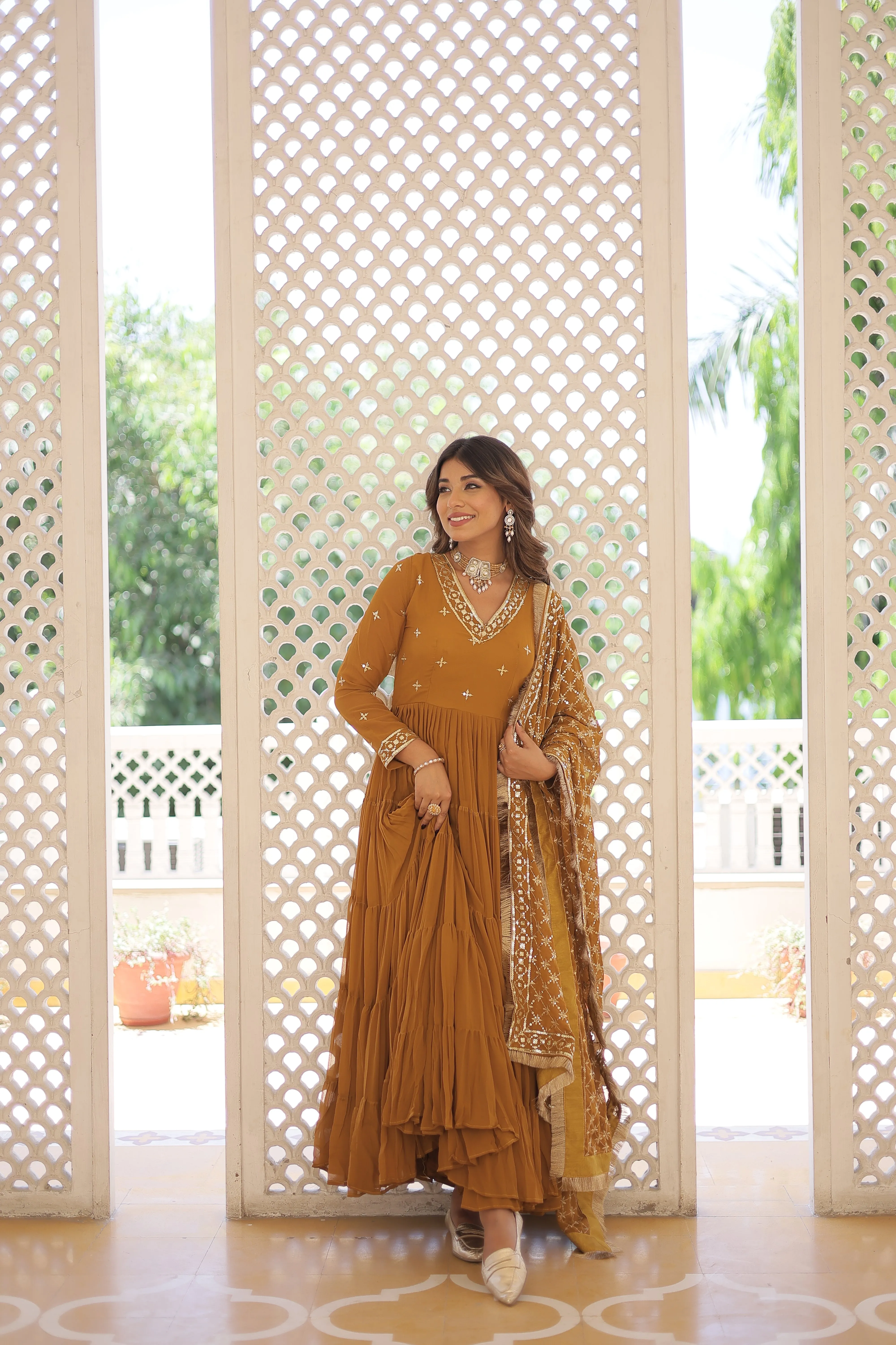 PARTY WEAR WOMEN'S FLARED GOWN WITH SEQUINS EMBROIDERED DUPATTA SET