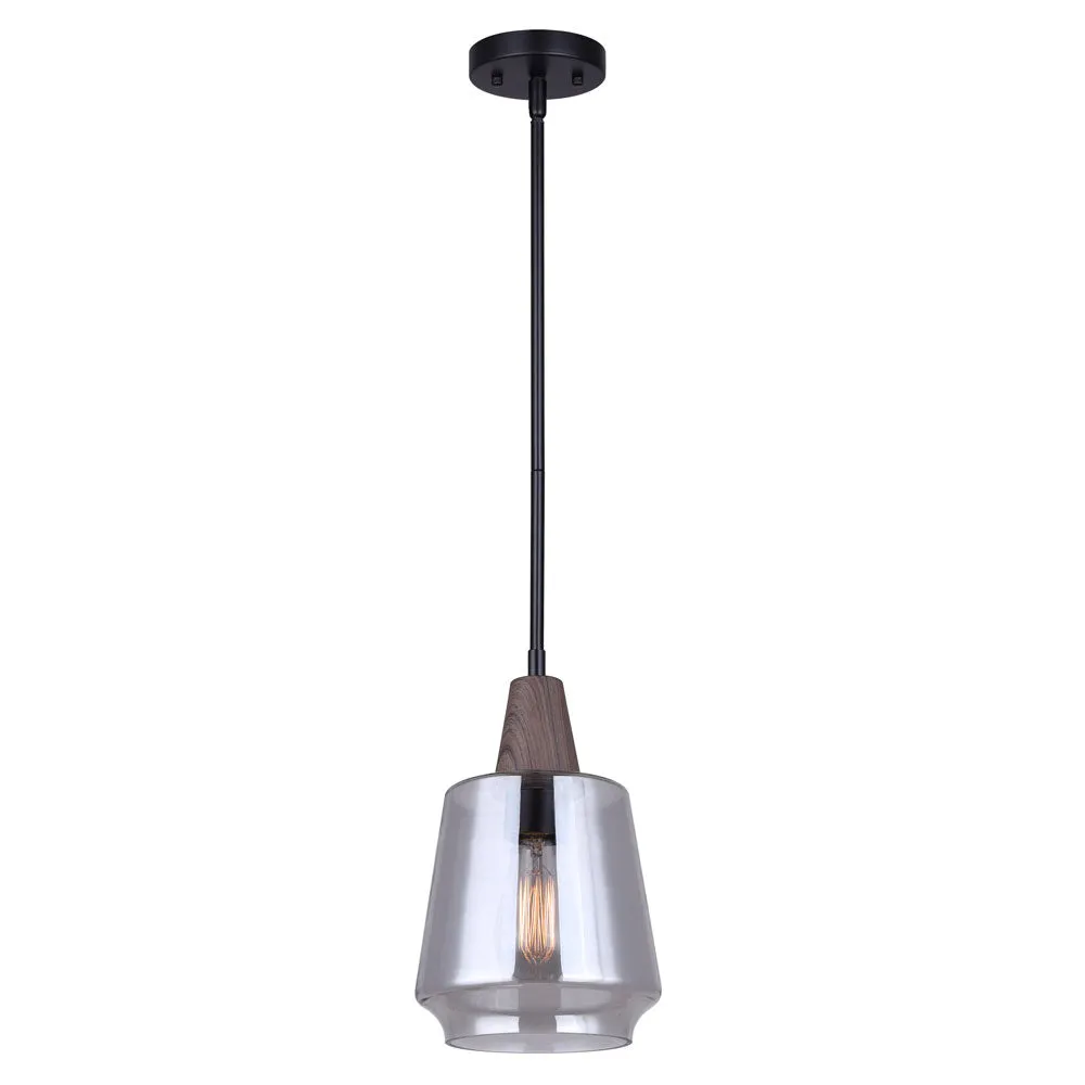 Pendant Light - Canarm DANTE Matte Black with Smoked Glass Pendant Light, IPL2040B01BKW