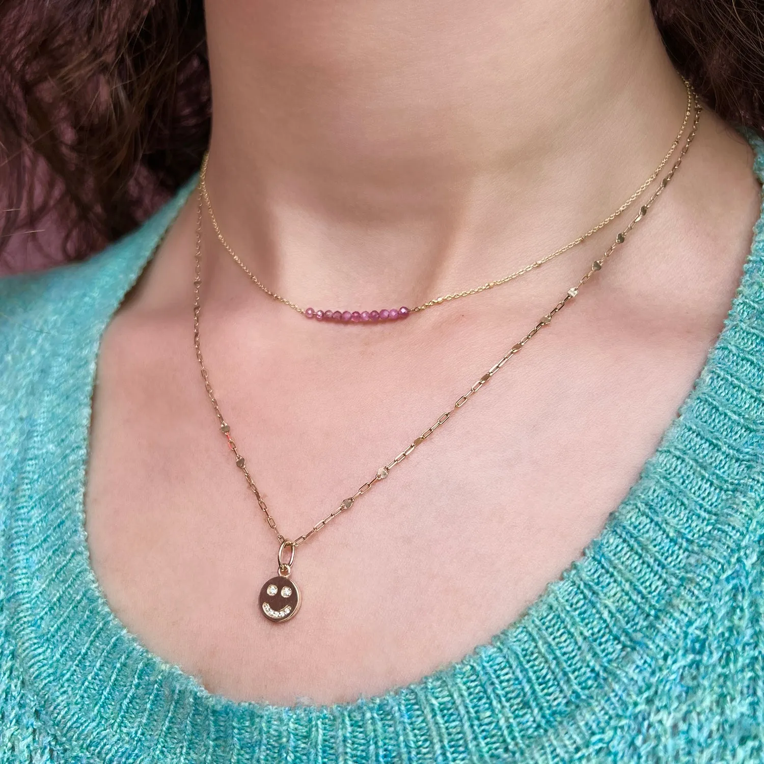 Pink Sapphire Bead Bar Necklace