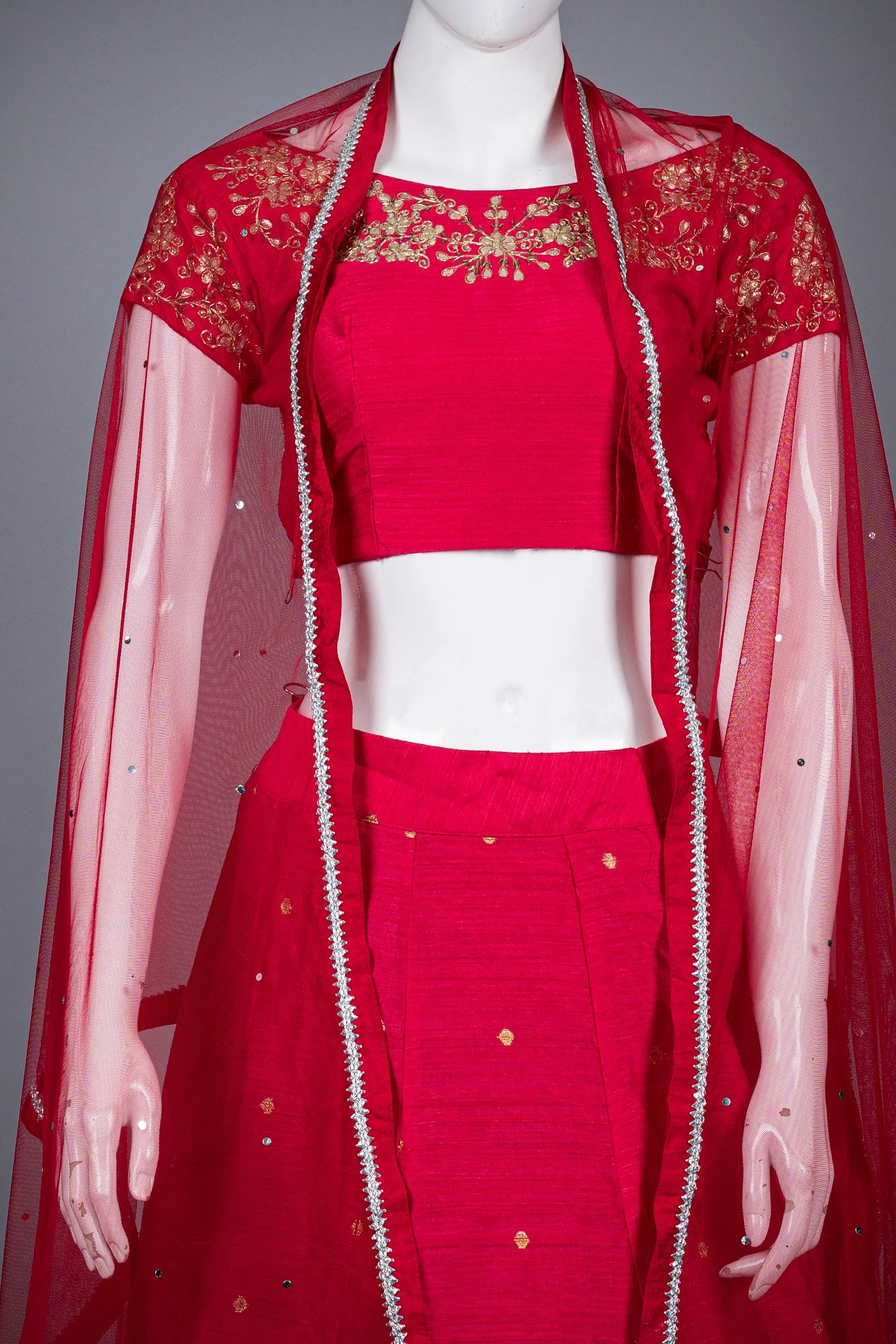 Pink Silk Lehenga Choli with Gota Pati Work