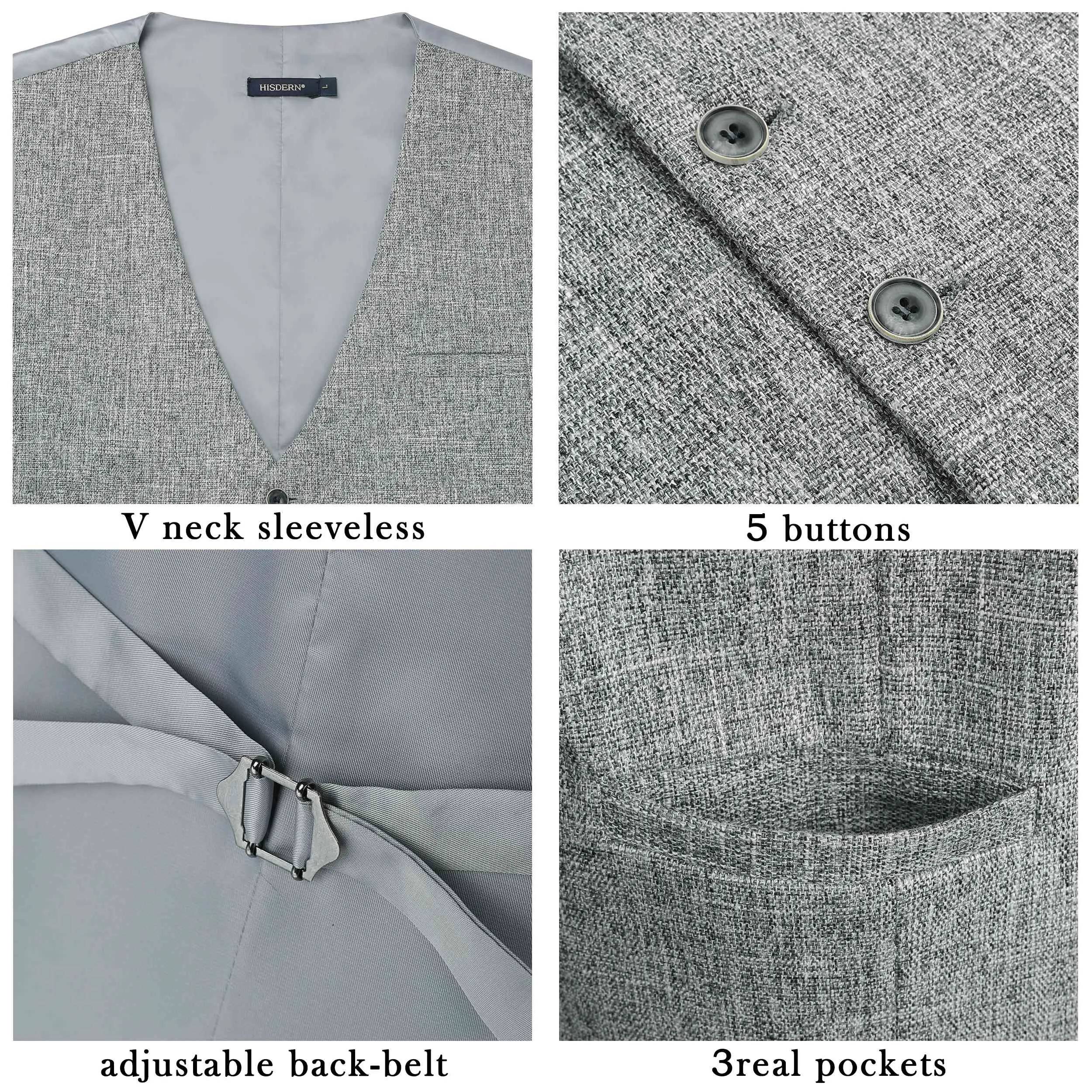 Plaid Slim Suit Vest - B5-GREY