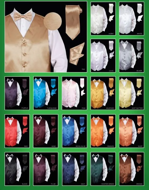 Plus Size Men's Satin Vest with Tie, Bow Tie, and Pocket Square