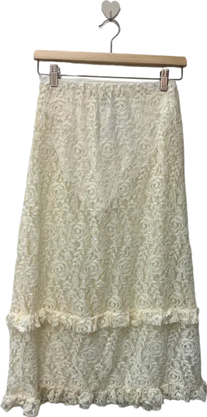 PrettyLittleThing White Lace Midi Skirt UK 10