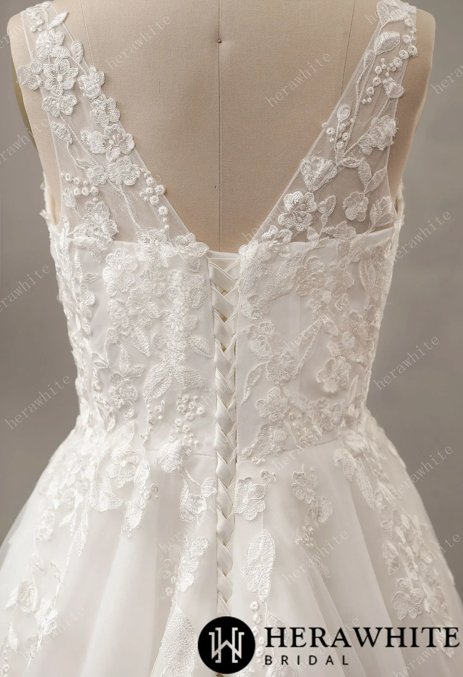 Relaxed A-Line Wedding Dress with Lace Up Back