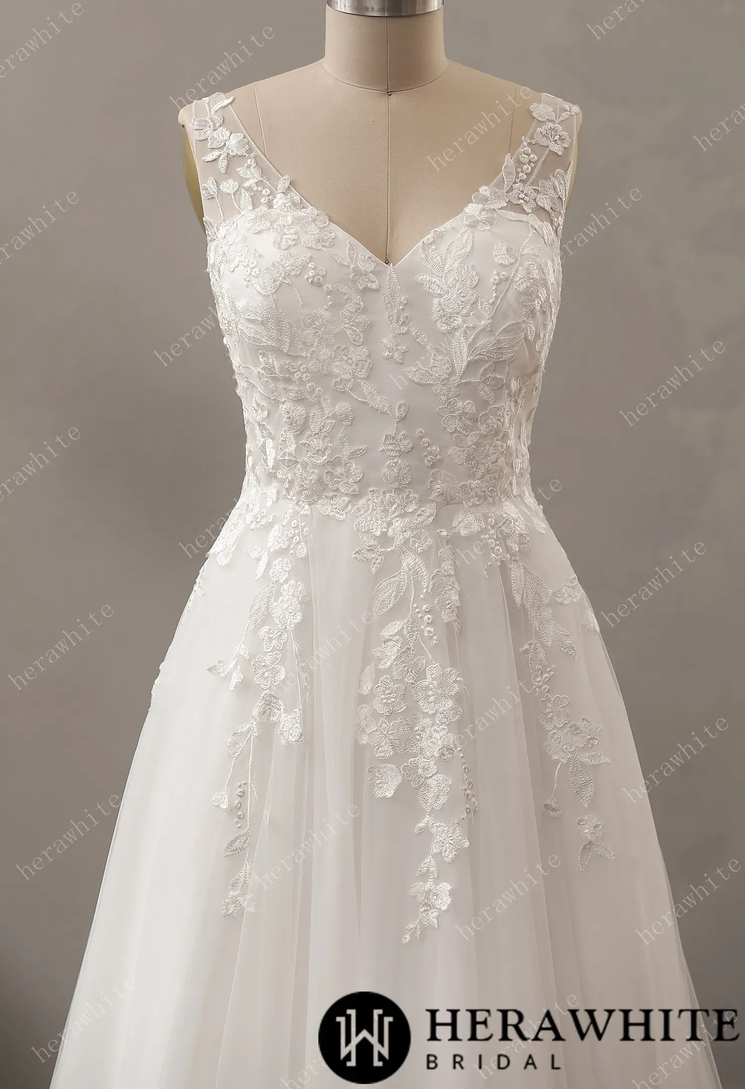 Relaxed A-Line Wedding Dress with Lace Up Back