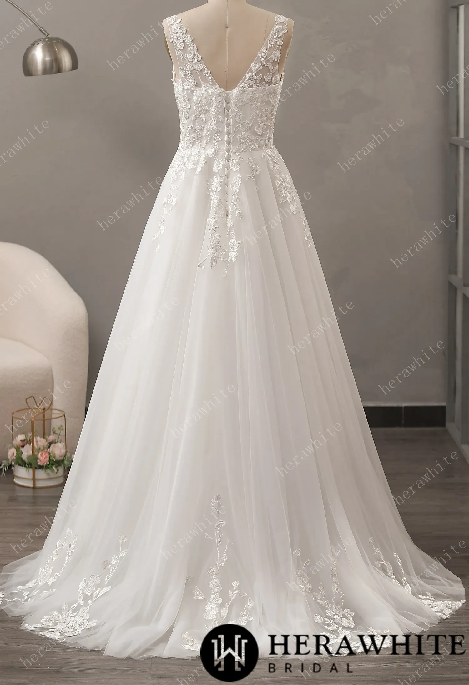 Relaxed A-Line Wedding Dress with Lace Up Back
