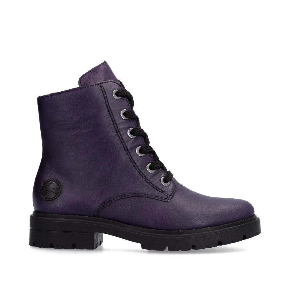 Rieker Z2841-30 Ladies Aubergine Purple Leather Zip & Lace Ankle Boots