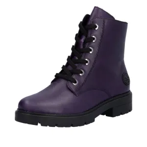 Rieker Z2841-30 Ladies Aubergine Purple Leather Zip & Lace Ankle Boots