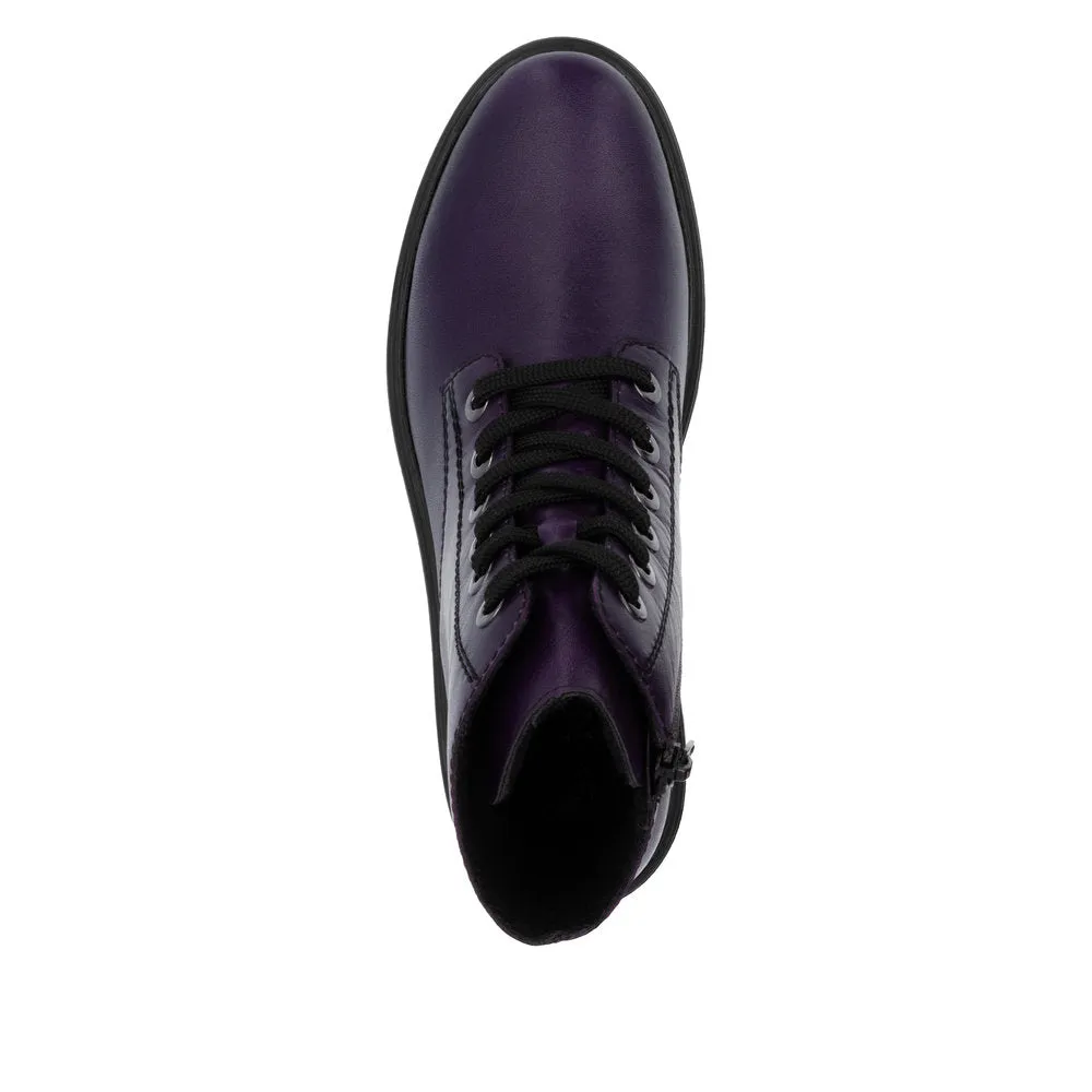 Rieker Z2841-30 Ladies Aubergine Purple Leather Zip & Lace Ankle Boots