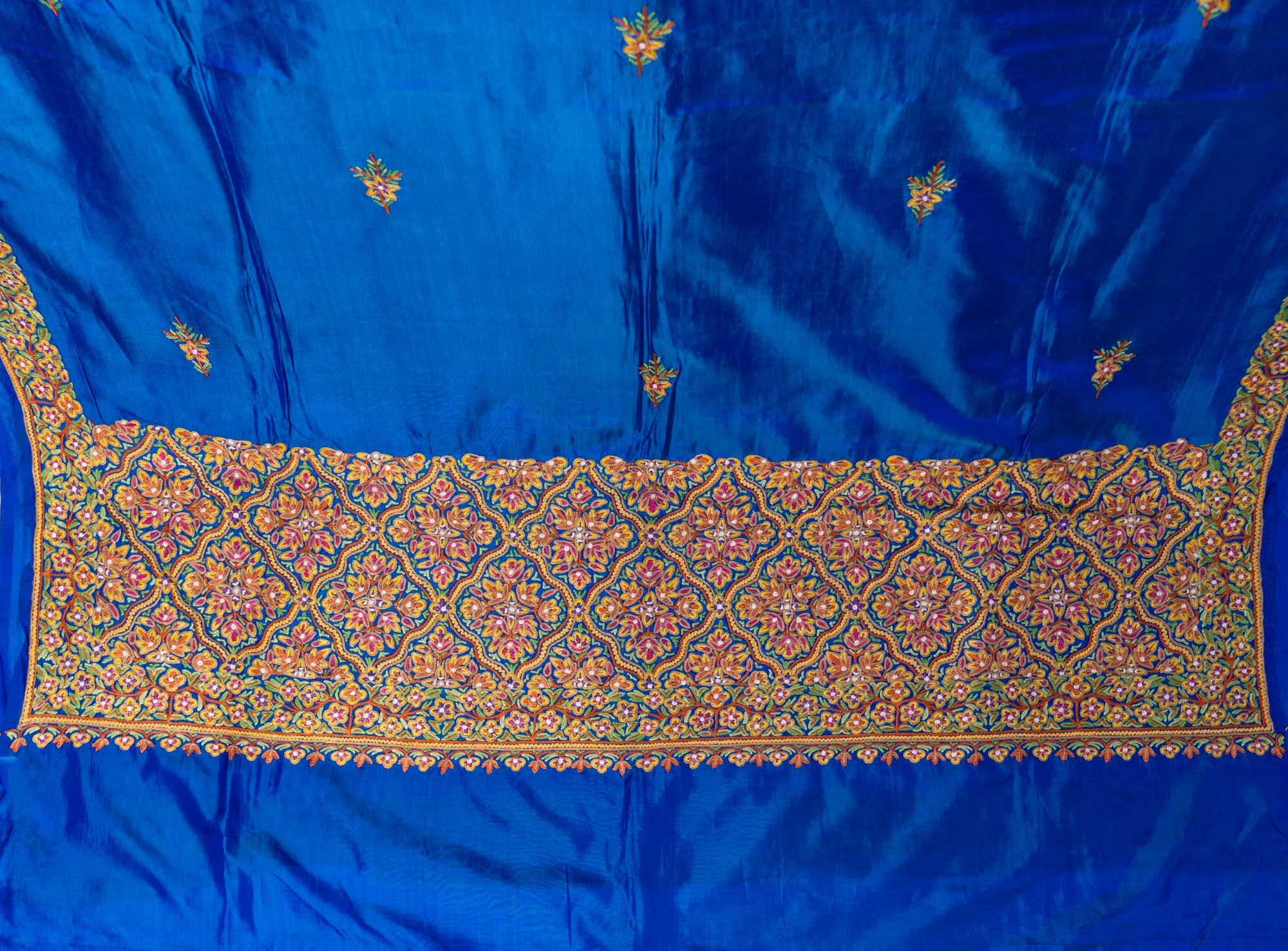 Royal Azure Pure Silk Hand Aari Embroidery Saree