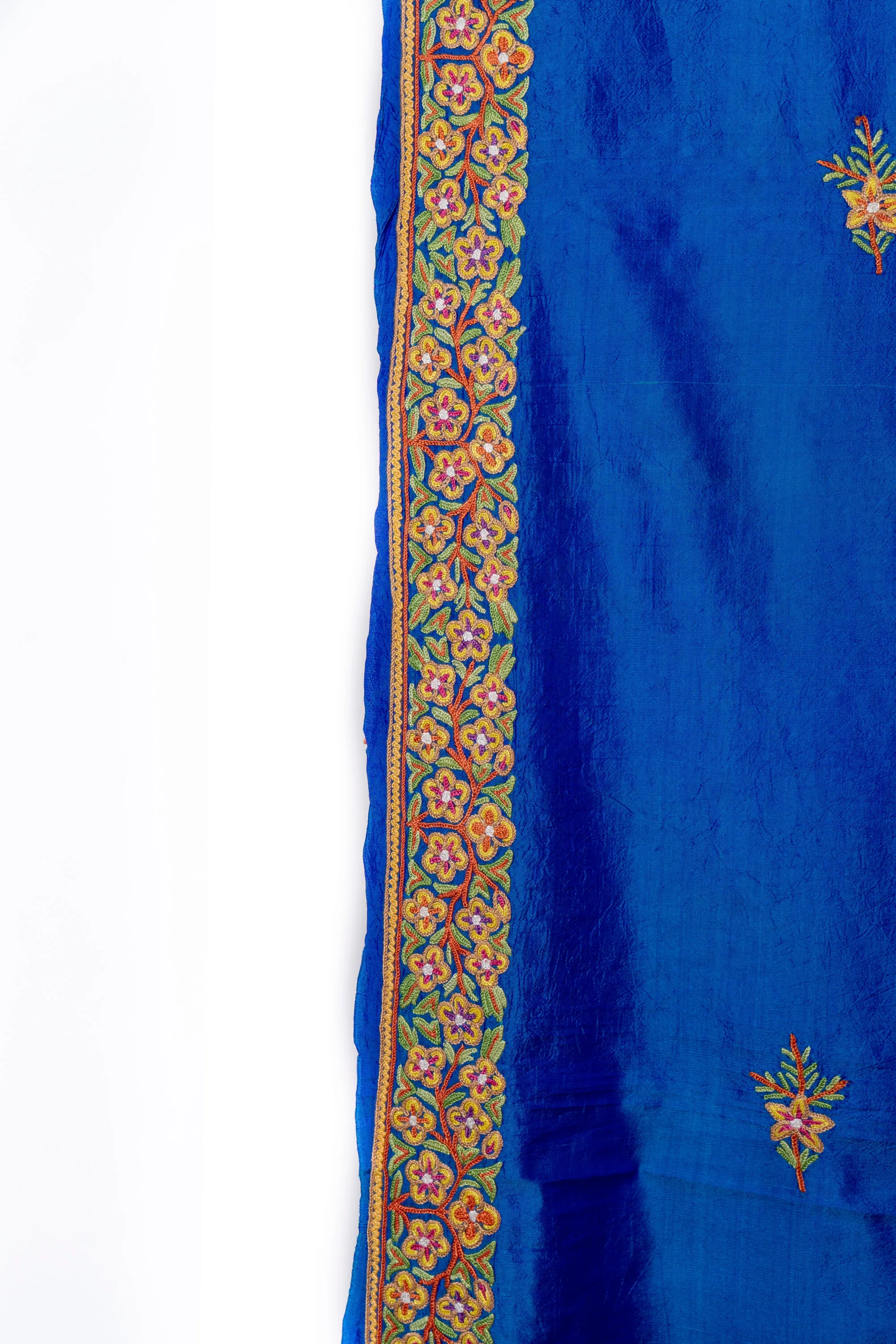 Royal Azure Pure Silk Hand Aari Embroidery Saree