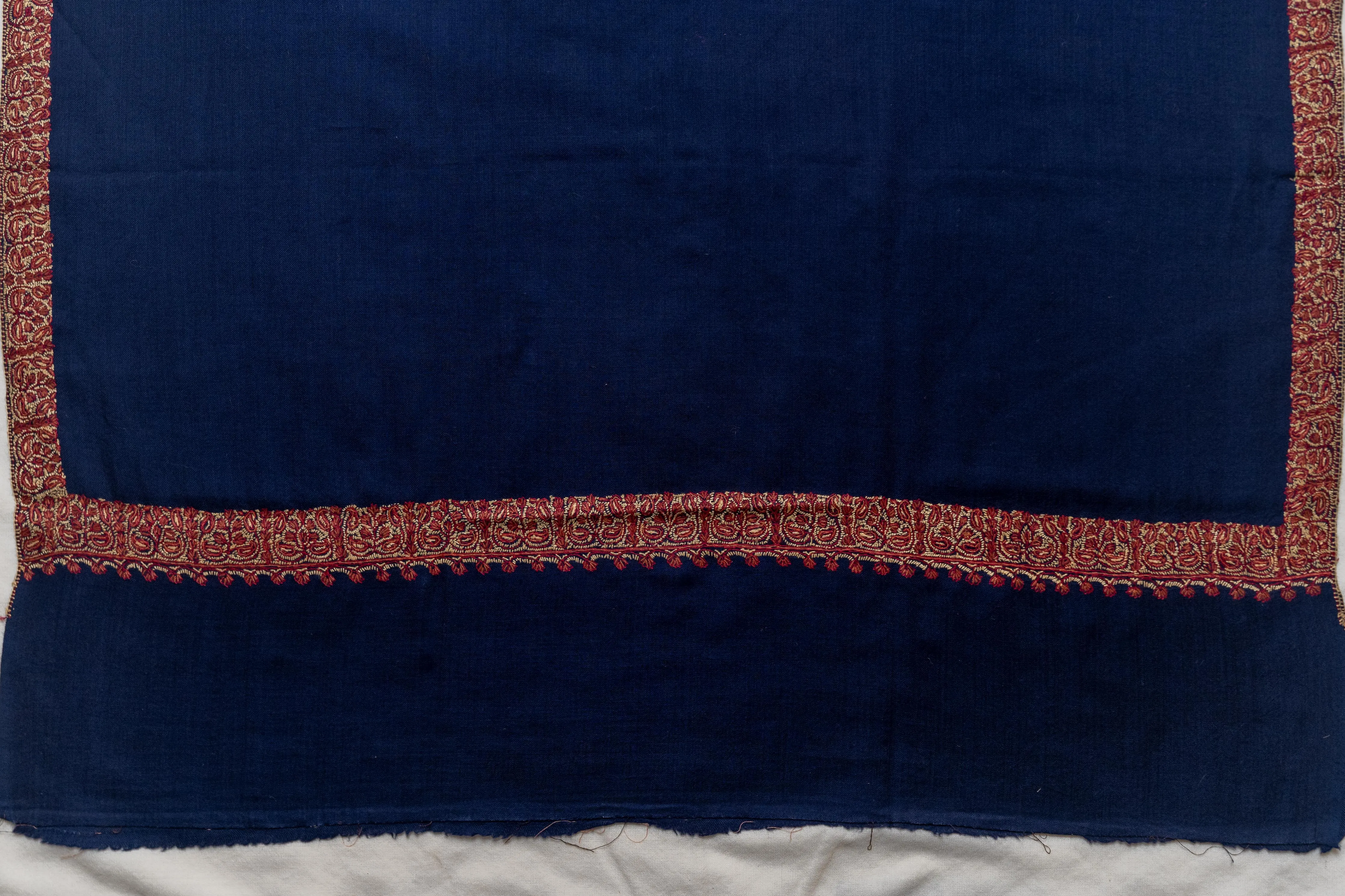 Royal Sapphire - Fine Merino Wool Shawl with Intricate Sozni Borders
