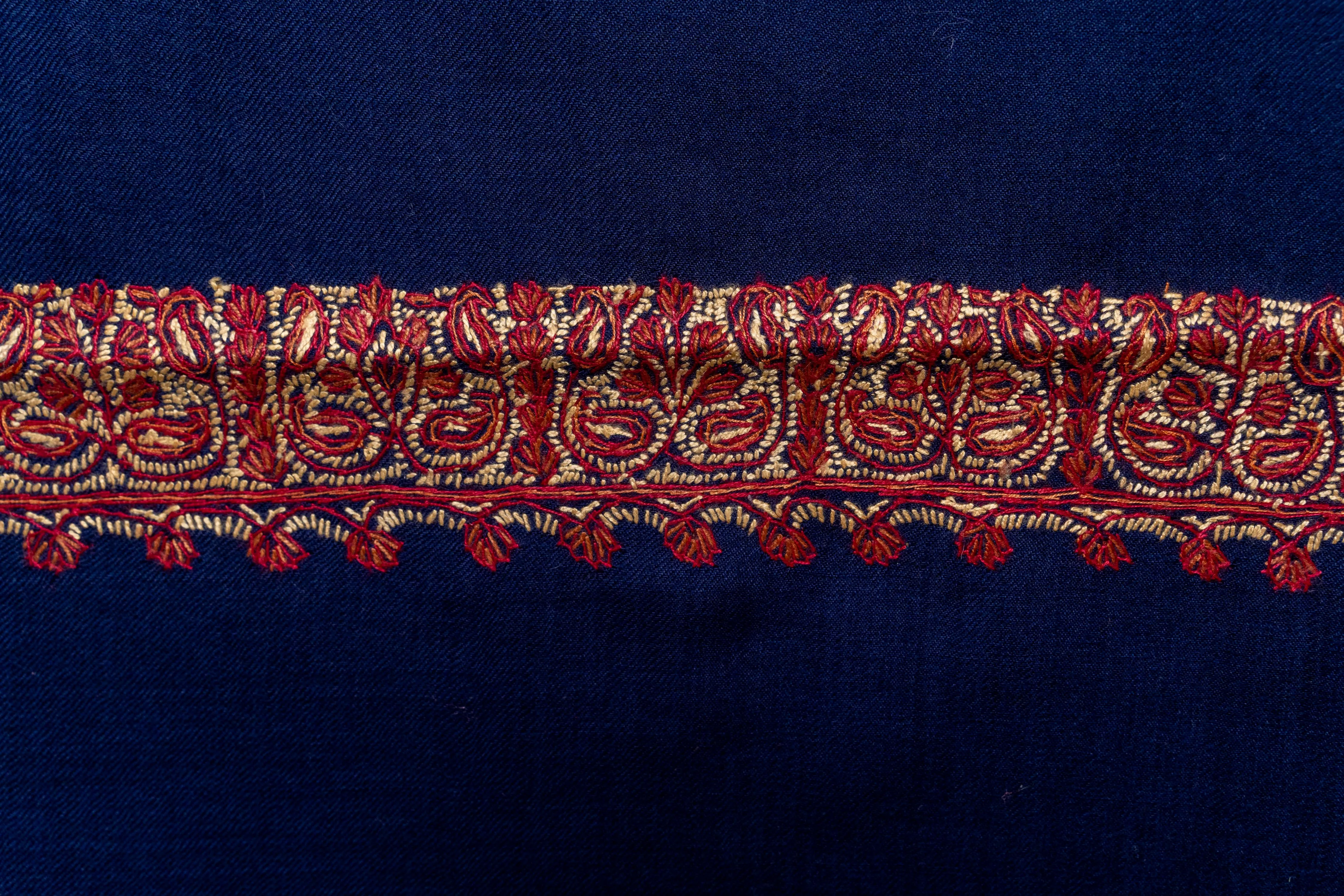 Royal Sapphire - Fine Merino Wool Shawl with Intricate Sozni Borders