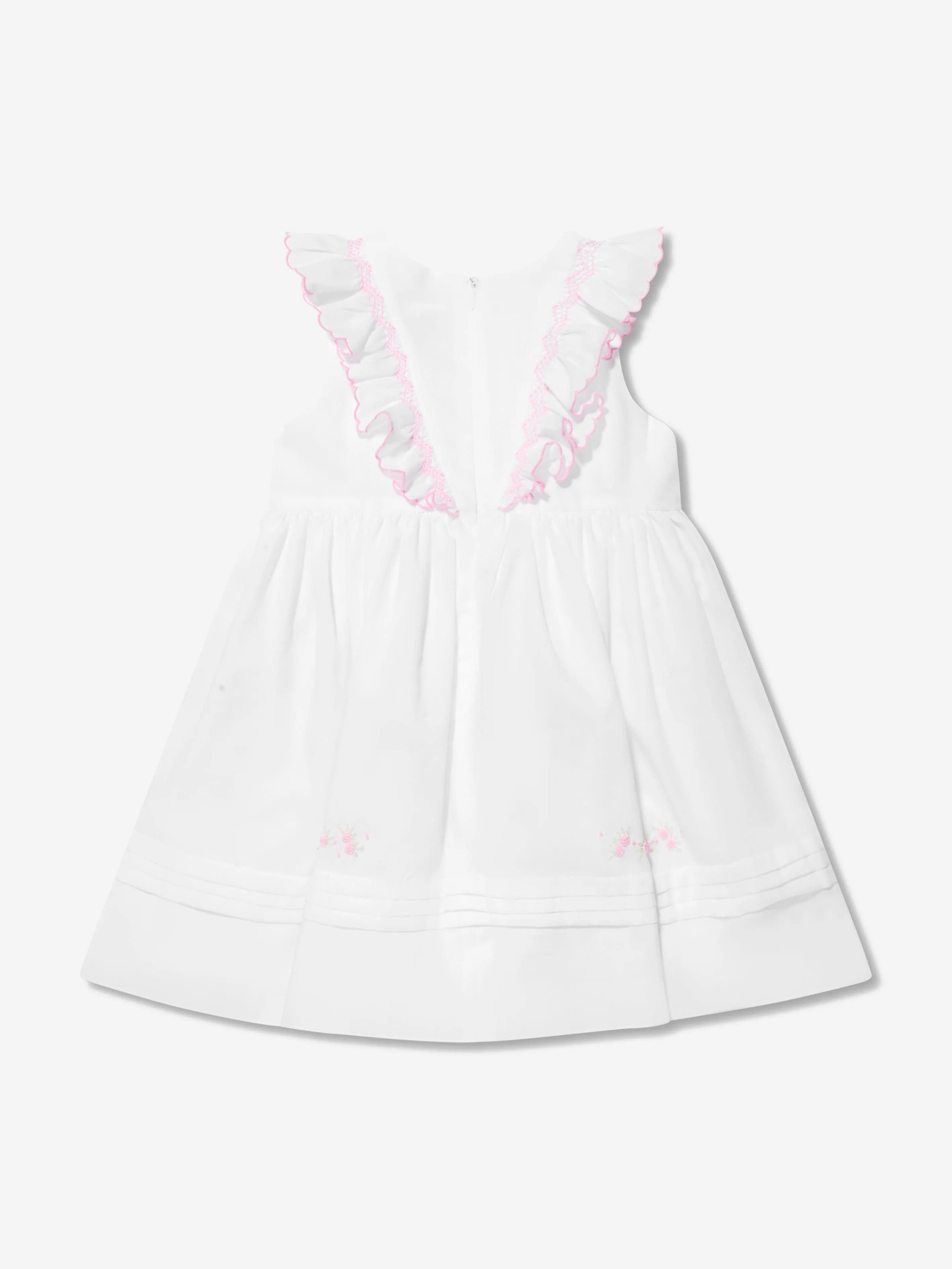 Sarah Louise Baby Girls Embroidered Dress in White