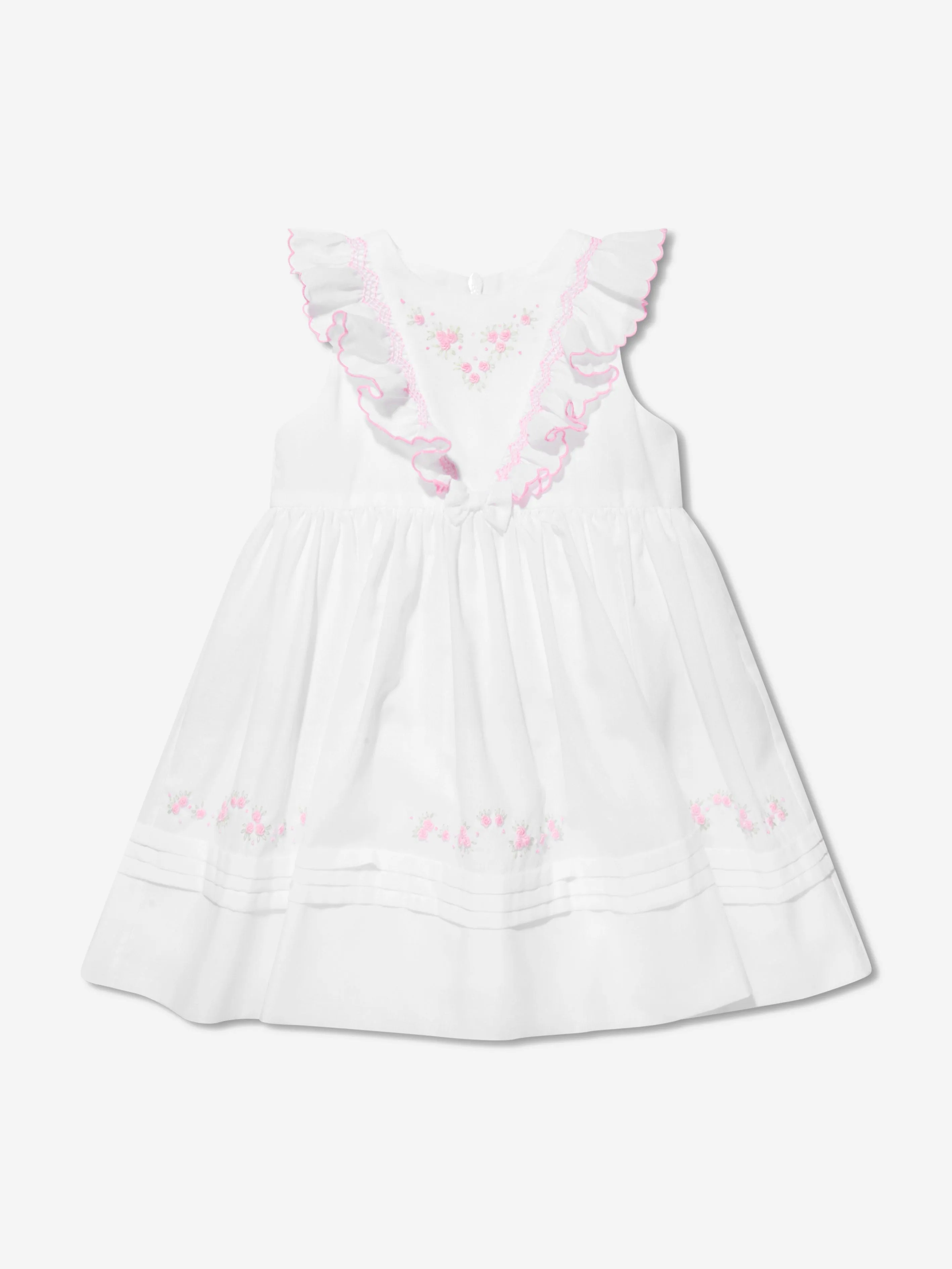 Sarah Louise Baby Girls Embroidered Dress in White