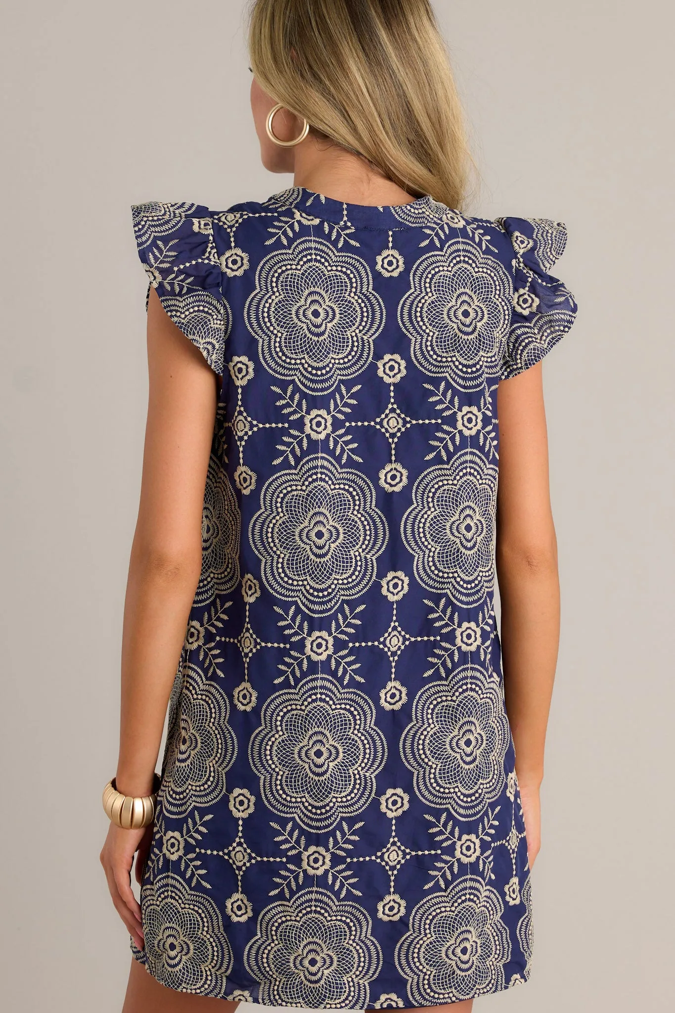 Secret Blooms 100% Cotton Navy Embroidered Mini Dress