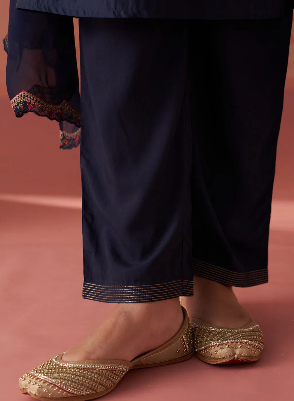 Shirin Navy Blue Chanderi Embroidered Kurta Set for Women