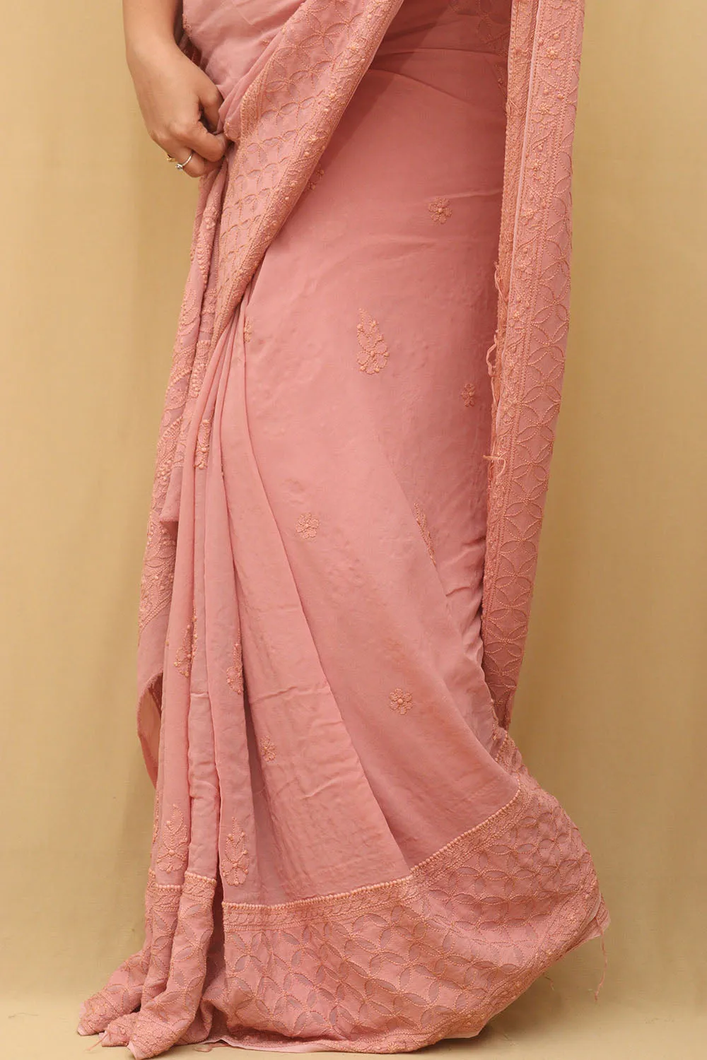 Shop Pink Chikankari Georgette Saree Online