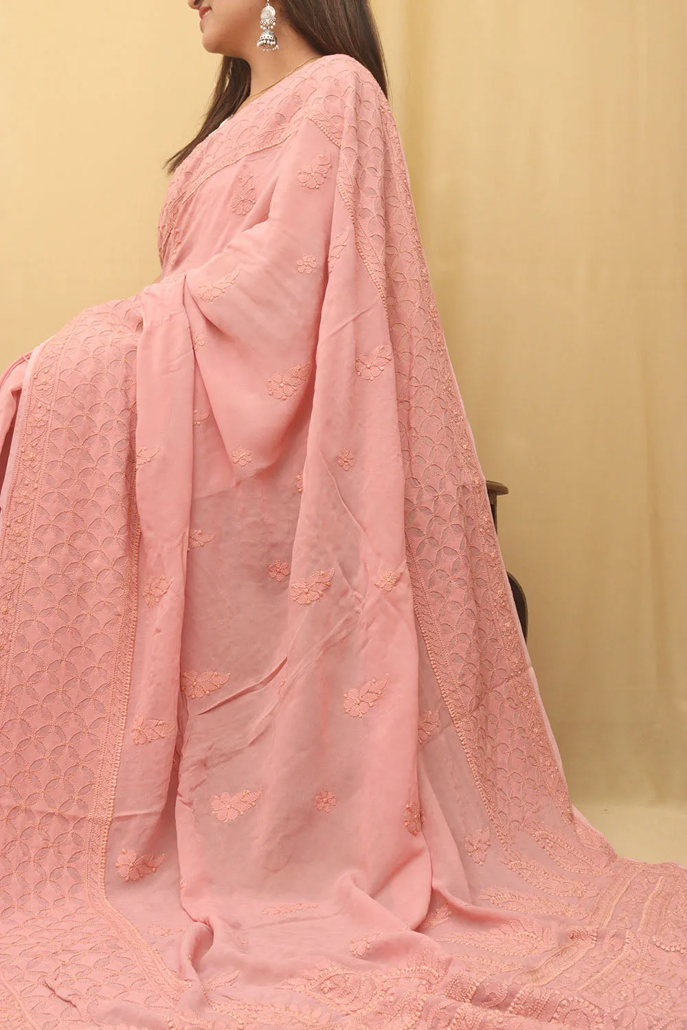 Shop Pink Chikankari Georgette Saree Online