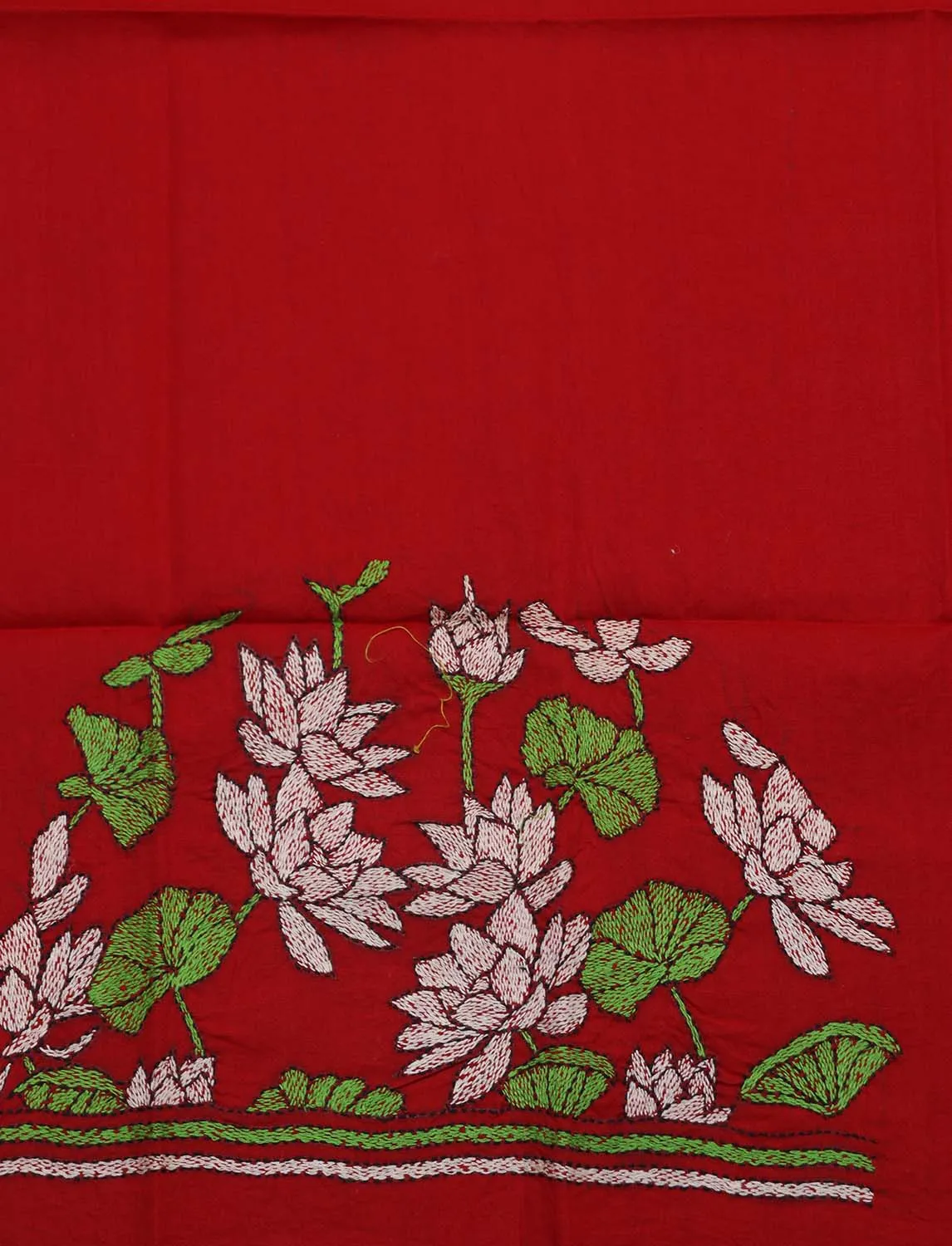 Shop Red Embroidered Kantha Cotton Blouse Fabric - 1 Mtr