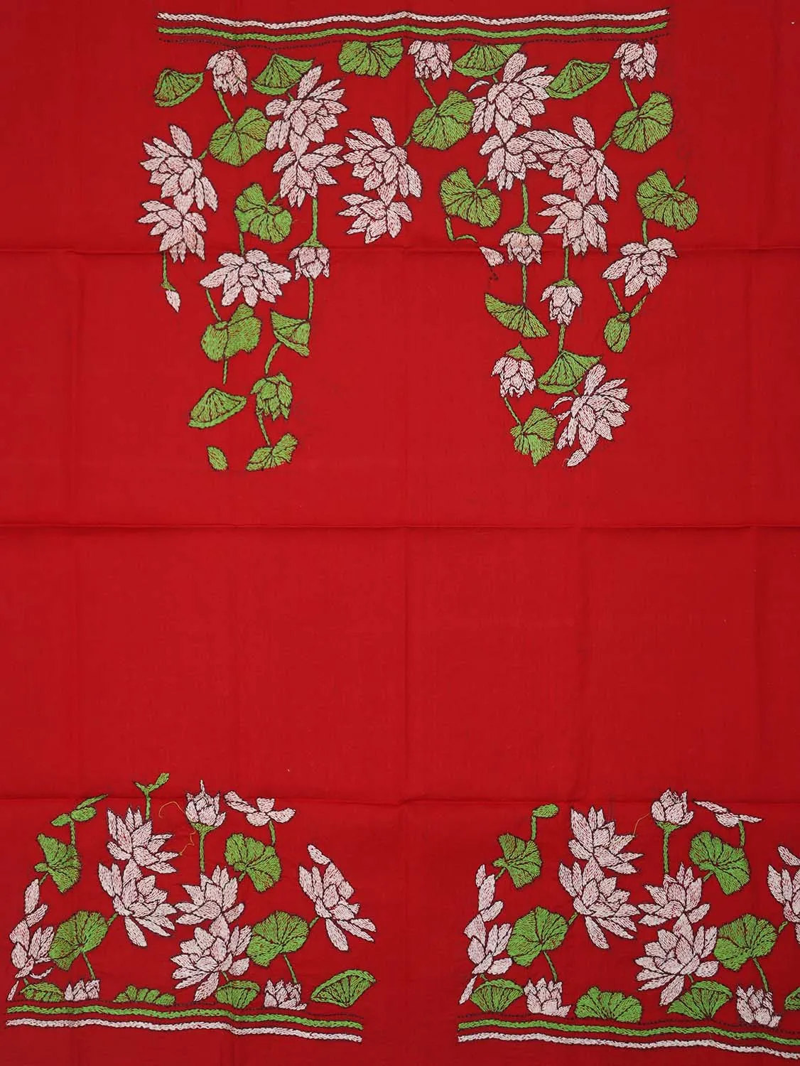 Shop Red Embroidered Kantha Cotton Blouse Fabric - 1 Mtr