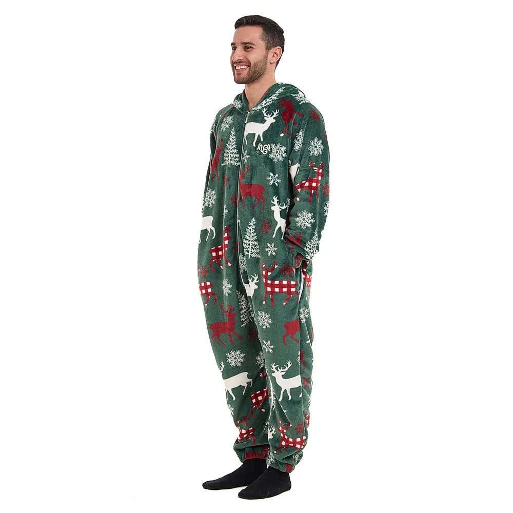 Snuggs Blanket Onesie Green Christmas Deer