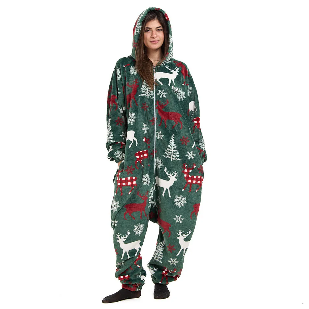 Snuggs Blanket Onesie Green Christmas Deer