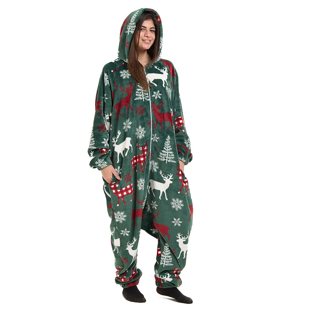 Snuggs Blanket Onesie Green Christmas Deer